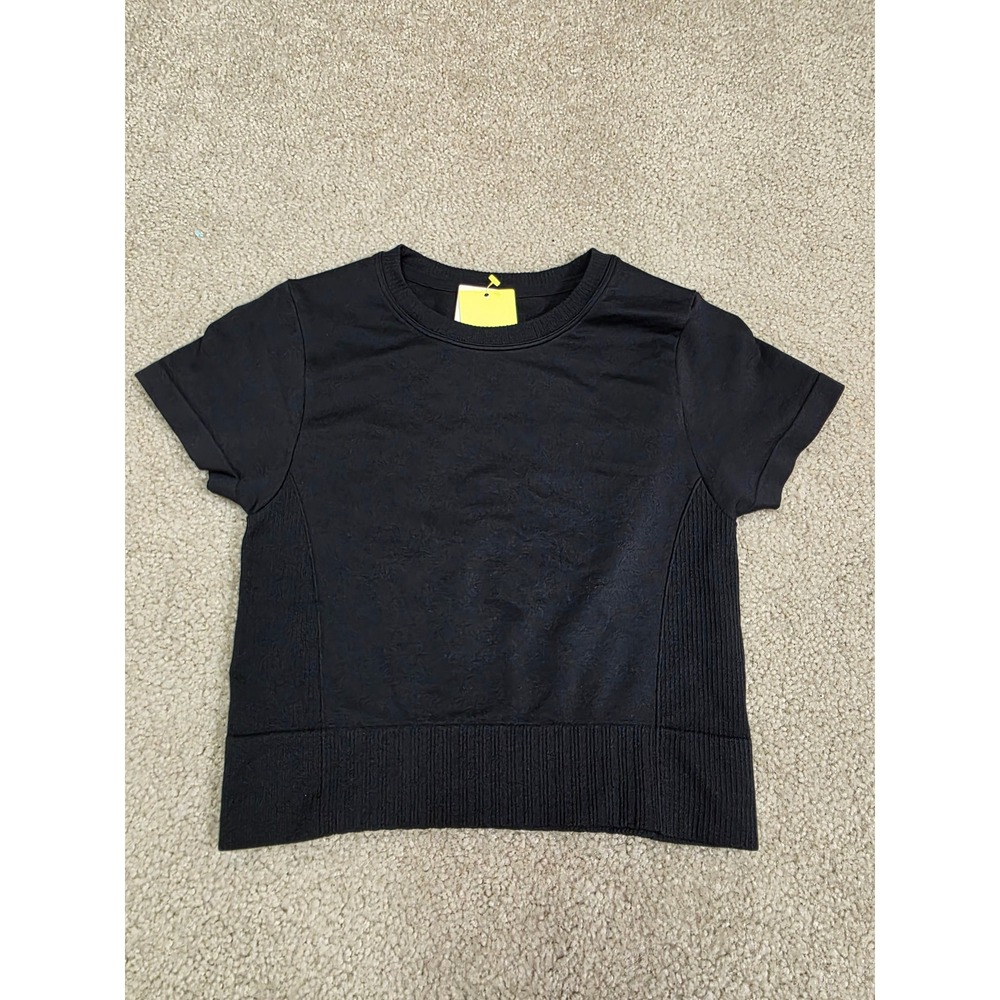 All In Motion Womens Seamless Short Sleeve Top Black Jacquard Ribbed Small